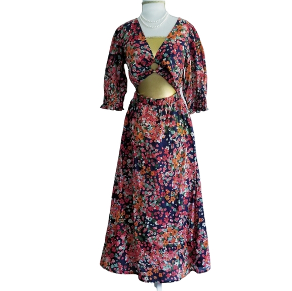 Floral Cut-Out Front Midi Dress - Picture 2 of 16